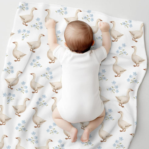 Cstdyfrv 60x80in Vintage Geese Boho Floral Baby Blankets for Boys Girls Cute Duck Wildflowers Infant Toddler Blankets