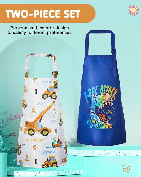 Lictin 2 Pack Kids Apron for Boys Girls - Waterproof Art Apron with Pockets for Cooking, Painting, Baking