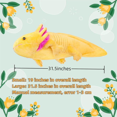 FRANKIEZHOU 31.5" Giant Axolotl Plush - Yellow, Lifelike Soft Stuffed Animal, Gifts for Boys and Girls