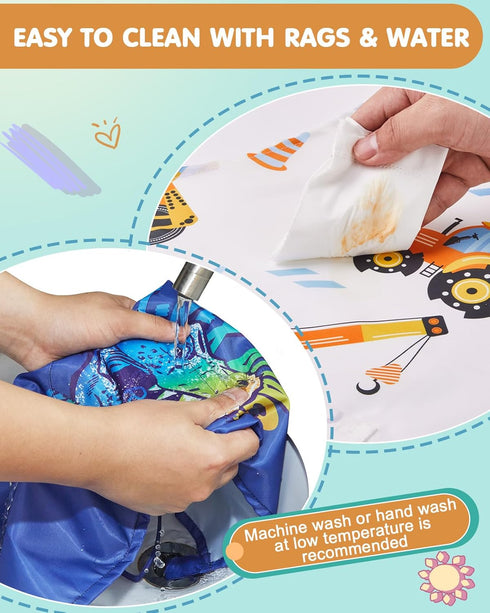 Lictin 2 Pack Kids Apron for Boys Girls - Waterproof Art Apron with Pockets for Cooking, Painting, Baking