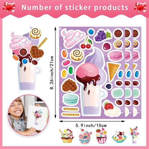 24 Summer Sheets Make-a-face Stickers, Make Your Own Ice Cream Mix and Match Sticker Sheets DIY Ice Cream Stickers