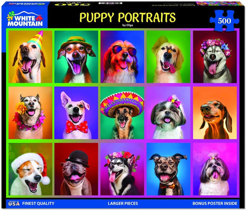 White Mountain Puzzles - Puppy Portraits - 500 Piece Jigsaw Puzzle