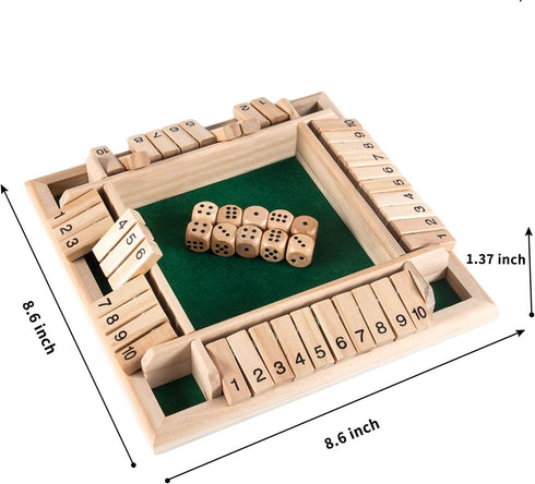 AMEROUS Shut The Box Dice Game - Classic 4 Sided Wooden Board Game for 1-4 Players, Includes 10 Dice