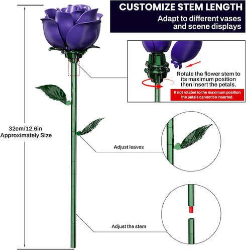 XGSHJ Set 12 Pack Purple Rose Bouquet Building for Girls & Boys - Botanical Collection Gift for Easter Basket