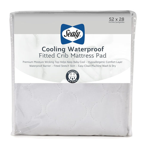 Sealy Cooling Moisture Wicking Waterproof Fitted Toddler Bed Mattress Pad Cover, 52" x 28" - White