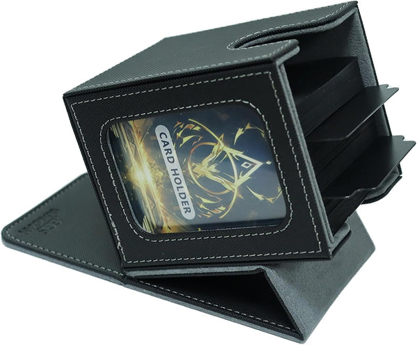 AEGIS GUARDIAN Card Deck Box for MTG, Commander Display, Holds 100 Double-Sleeved Cards, Black&Gray