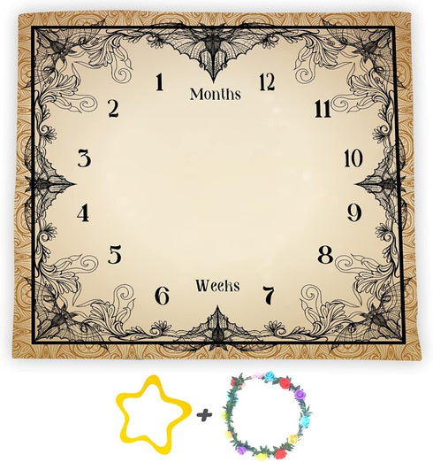 Bats Baby Monthly Milestone Blanket, 48x40in Soft Flannel, Gothic Style Halloween, Newborn Mom Gifts, Baby Shower Age