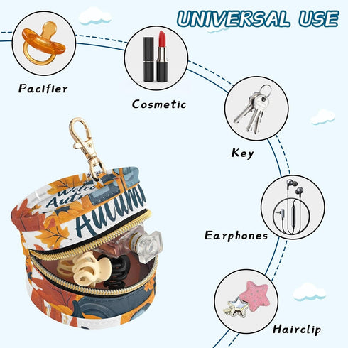 YETTASBIN Autumn Pumpkin Portable Pacifier Holder Case with Metal Hook Buckle & Zipper for Diaper Bag and Stroller