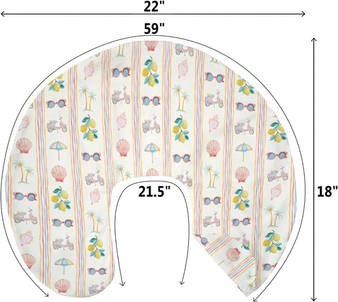 Summer Boho Beach Baby Nursing Pillow Covers for Girl Retro Lemon Palm Tree Sunglass Seashells Nursery Pillowcase