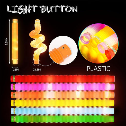 HAMIMOS 48 PCS Light Up Pop Tubes Glow Sticks, Christmas Halloween Light Toys Party Decorations Supplies Favors