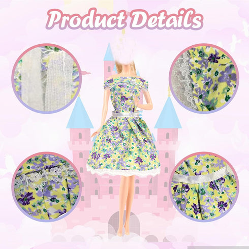 25 PCS Doll Clothes for 11.5 inch Girl Doll Including 3 Flower Dress 2 Seqien Dress 3 Casual Wear 2 Fashion Dress 2 Swimwear 10 Pair of Shoes Birthday for Girls Style in Random