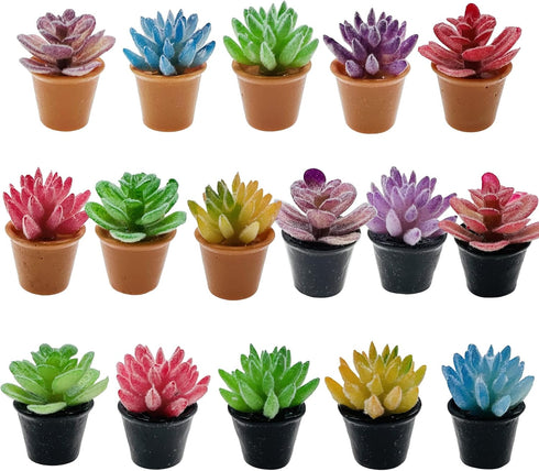 Cayway Dollhouse Plant Miniature 16 PCS Artificial Plant Tiny Bonsai Model for Doll House Garden Decorations
