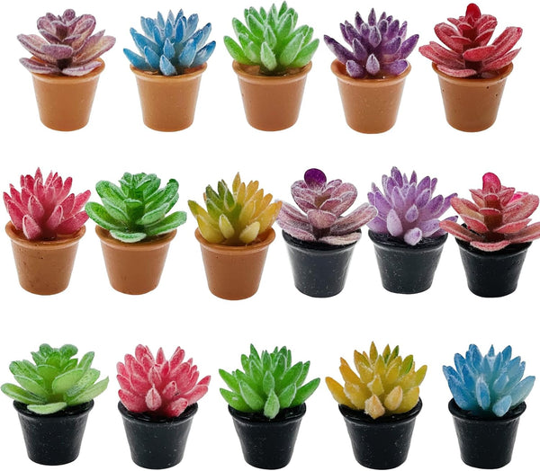 Cayway Dollhouse Plant Miniature 16 PCS Artificial Plant Tiny Bonsai Model for Doll House Garden Decorations