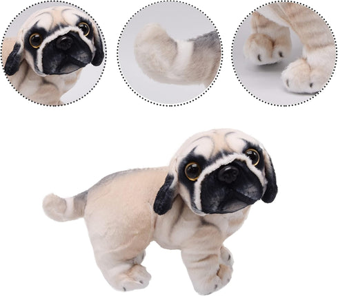 Lifelike 9 Inch Pug Dog Stuffed Animal, Animated Plush Puppy Toy, Super Realistic Gift for Kids