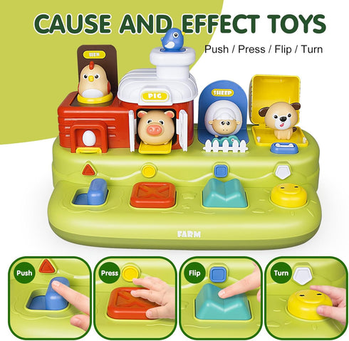Yalujumb 1 1-3, 1 Interactive Pop Farm Animal Up Toys With Music Sounds,Cause and Effect Pop Up Toy for year