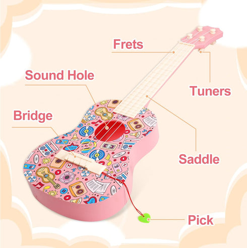 LeeQee 21in 4 3 4 5 6 7 8 9 10 11 12 Colorful Graffiti Ukulele Guitar for Kids, Strings Kids Guitar Ukulele Musical