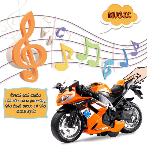 Toy Motorcycles, Diecast Motorcycle Toy with Music Lighting for Kids Age 3-5, Orange Toy Motorcycle for Boys