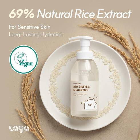 300 ml TAGA ATO Baby Bath & Shampoo Mild Tear-Free Cleanser for Newborn & Sensitive Baby Skin - Ceramide & Vitamin Rich
