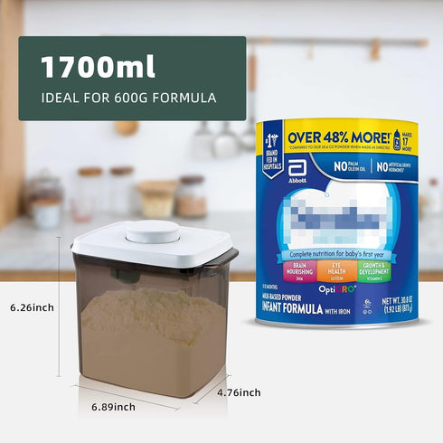 1700ml 21OZ, 1.32LB, 600g, Airtight Formula Container Pop Up Milk Powder Container Formula Dispenser, Brown