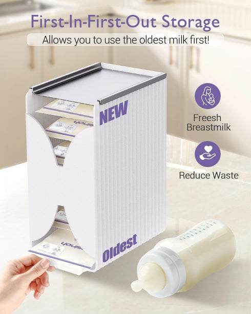 E1vee1 Freeze Organizer and Tower for Breastmilk Storage Bags, First-in First-Out Container Storing System