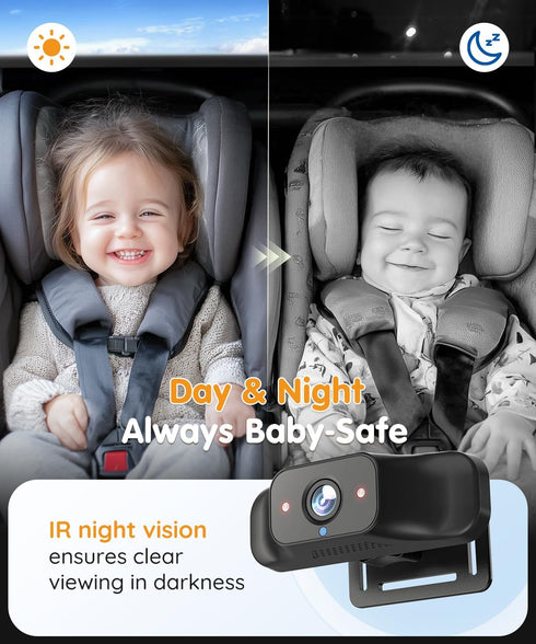Babyvue BC1 4.5" 1080P 3X 2-Min Baby Car Camera, HD Screen & Zoom, AUTO IR Night Vision Car Baby Monitor