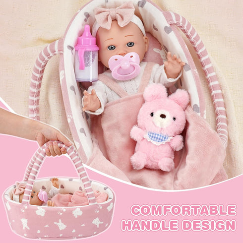 12'' Playset 11PCS Set Dreamon Baby Doll with Carrier Bassinet Bed, Baby Doll Accessories Includes Pacifier, Blanket