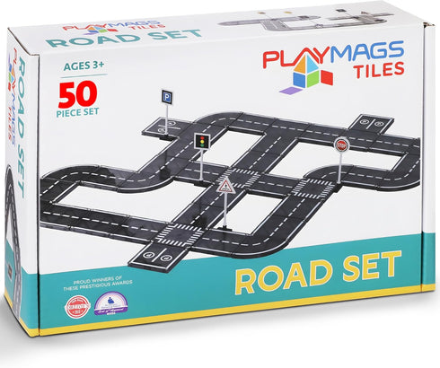 Playmags Magnetic Tiles Road Set - 50 Pcs STEM Educational Construction Toy