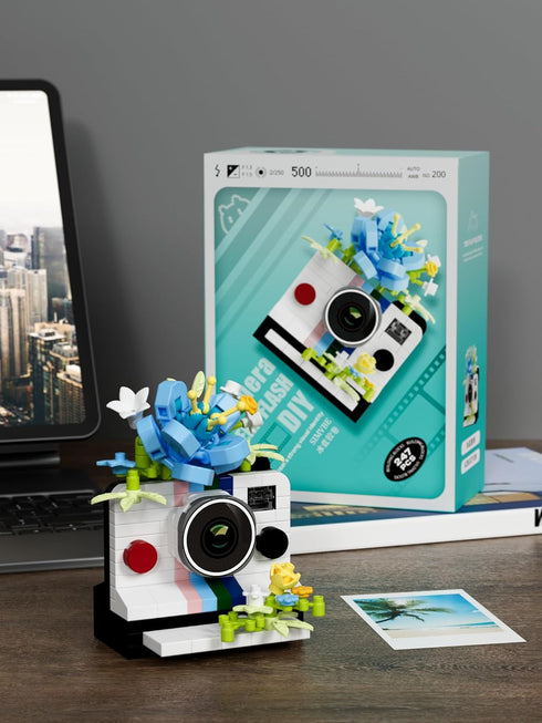 Sacblirr Ice Blue Film Cute Flower Camera Series Mini Building Toy Bricks Micro Blocks Kit Miniature Toys Ideal