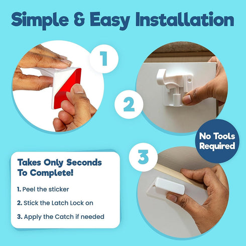 Upgraded Invisible Baby Proofing Cabinet Latch Locks - 10 Pack, No Drilling Required, Works with Most Cabinets