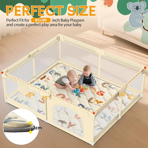 65x50 Baby Play Mats for Floor - Playmat for Babies - Foldable Soft Foam Mat for Toddlers - Machine Washable & Non-Slip