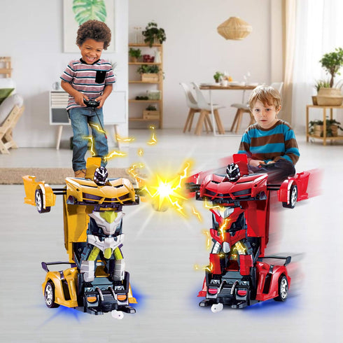 AMENON Remote Control Transform Car Robot Boys Toys with Lights, 2.4Ghz 1:18 Rechargeable 360° Rotating Race Car