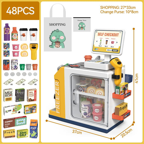 POFJOEQ Playset 48PCS 3+ (668-125) Cash Register for Kids - Pretend Play Money, Calculator, Scanner, Credit Card