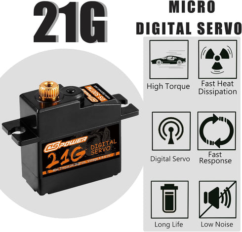 DSPOWER 2PCS 21G 25T 1/18 1/16 1/14 Mini Digital Servo, Steering Gear Full Metal Gear Micro RC Servos Motor Kit
