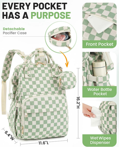 fufazfo Backpack, Corduroy Diaper Bag Large Capacity Multifunction Baby Diaper Bags for Women, Insulated Bottle Pockets