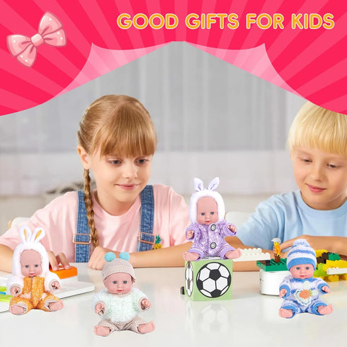 Vueos 4 7 Inch Playset 4 3+ Pcs Baby Doll with Adorable Clothes, Mini Reborn Baby Dolls Nursery Toys for Toddlers Girls