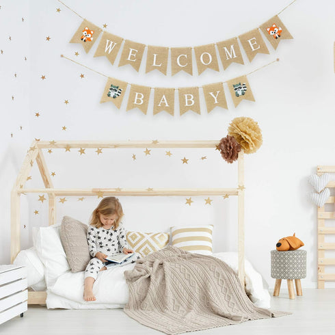 Boao 4 Pieces Baby Shower Decorations - Welcome Baby Woodland Banners Forest Animal Garland