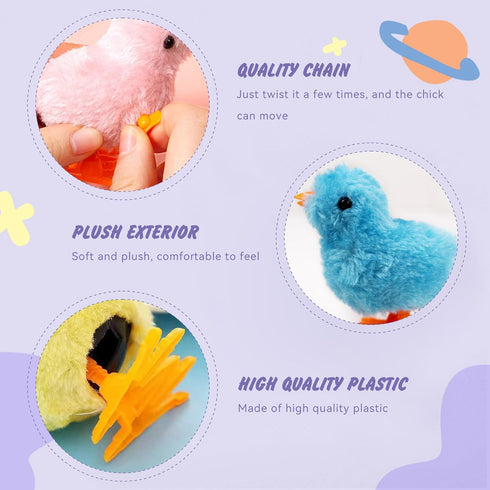 2-PCS Chicken Plush Wind Up Toys - Wind Up Easter Toys for Kids and Toddlers, Soft Kawaii Baby Chick Toys