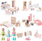 Giant bean 36pcs Wooden Dollhouse Furniture Set with Dolls for 5 Rooms,