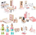 Giant bean 36pcs Wooden Dollhouse Furniture Set with Dolls for 5 Rooms,