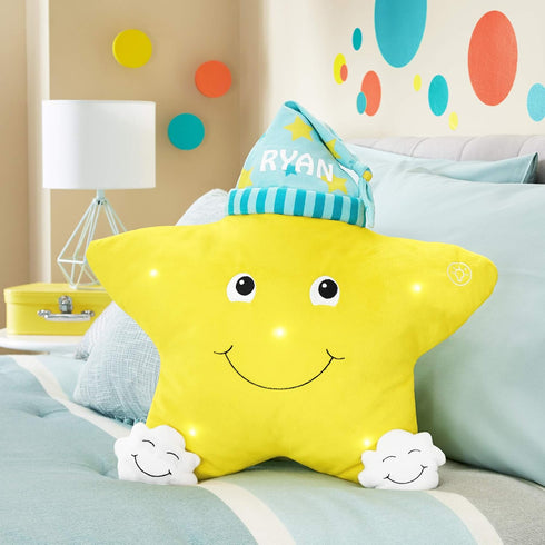 5 Let's Make Memories Personalized Twinkle Twinkle Light-Up Star Pillow - Sparkly Soft Nightlight - LED Lights