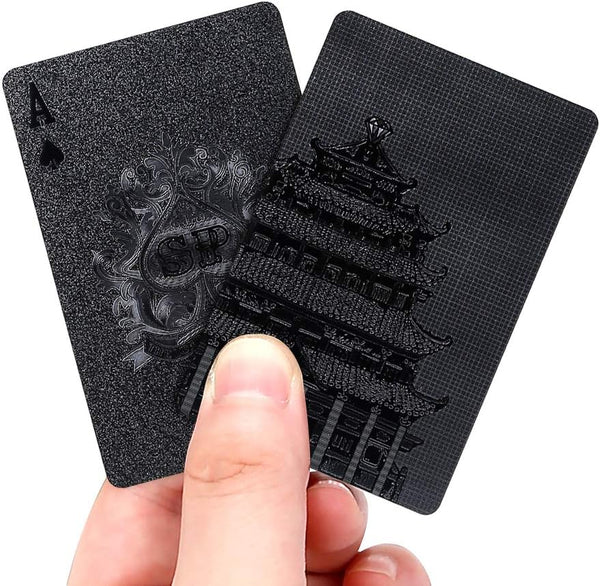 Luxury Black Playing Cards - Plastic Poker Cards Standard Size 52+2 (Black Tower)