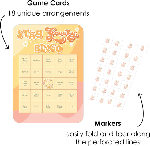 Big Dot of Happiness Stay Groovy - Bingo Cards and Markers for Boho Hippie Party Game Set