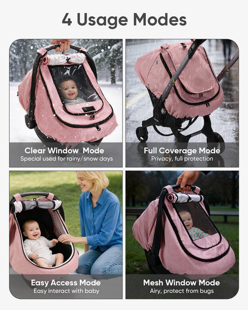 2-Layer TinlyFinly Waterproof Car Seat Cover for Baby, Car Seat Rain Cover with Clear Window & Sunshade & Mesh Cover