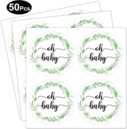None Brand 50 Pcs Greenery Baby Shower Thank You Labels, 2 Inch Round Stickers with Green Leaf Design