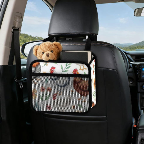 PPIKTC Spacious Hanging Auto Seat Organizer with Ventilated Mesh Pockets for Wet Wipes and Baby Supplies, Chicken