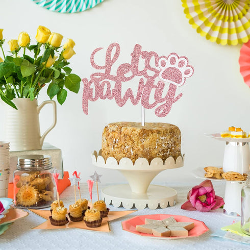 Let's Pawty Cake Topper Decorations with Dog for Pink Pet Puppy Birthday Theme Anniversary Party Decor Supplies