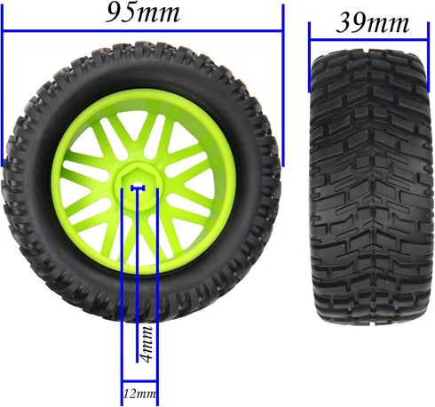 ShareGoo OD 96mm/3.77 RC Rubber Tire with Plastic Rim, 12mm Hex, Compatible with HSP 94170 94155 1/10 RC Trucks