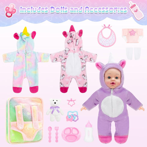 12 Inch Backpack Playset Set 12''Doll deAO Soft Baby Doll Glow in Dark Carrier Toys Baby Care Toys with Clothes Bottle