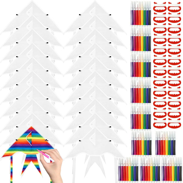 Honoson 20 Pieces DIY Blank Kite with Watercolor Pens and String 20 Inch