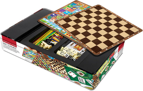 365 6+, 1-8 Games - Traditional Strategy Board & Card Games, Tin Storage Container, Game for Each Day of Year, Family